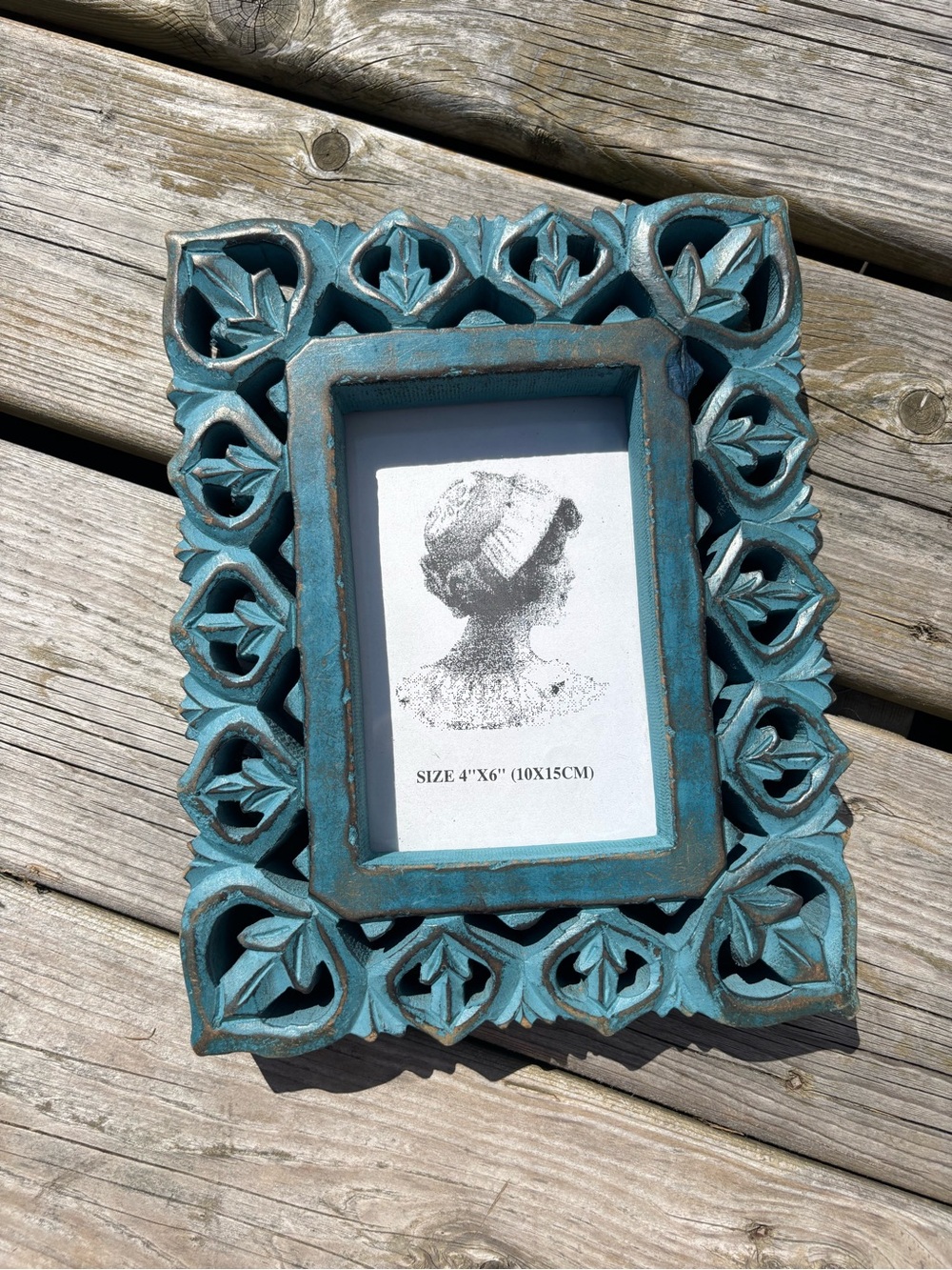 Rustic Carved Wood Picture Frame - Teal Blue